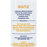 The back of the Sanz laundry detergent bottle.